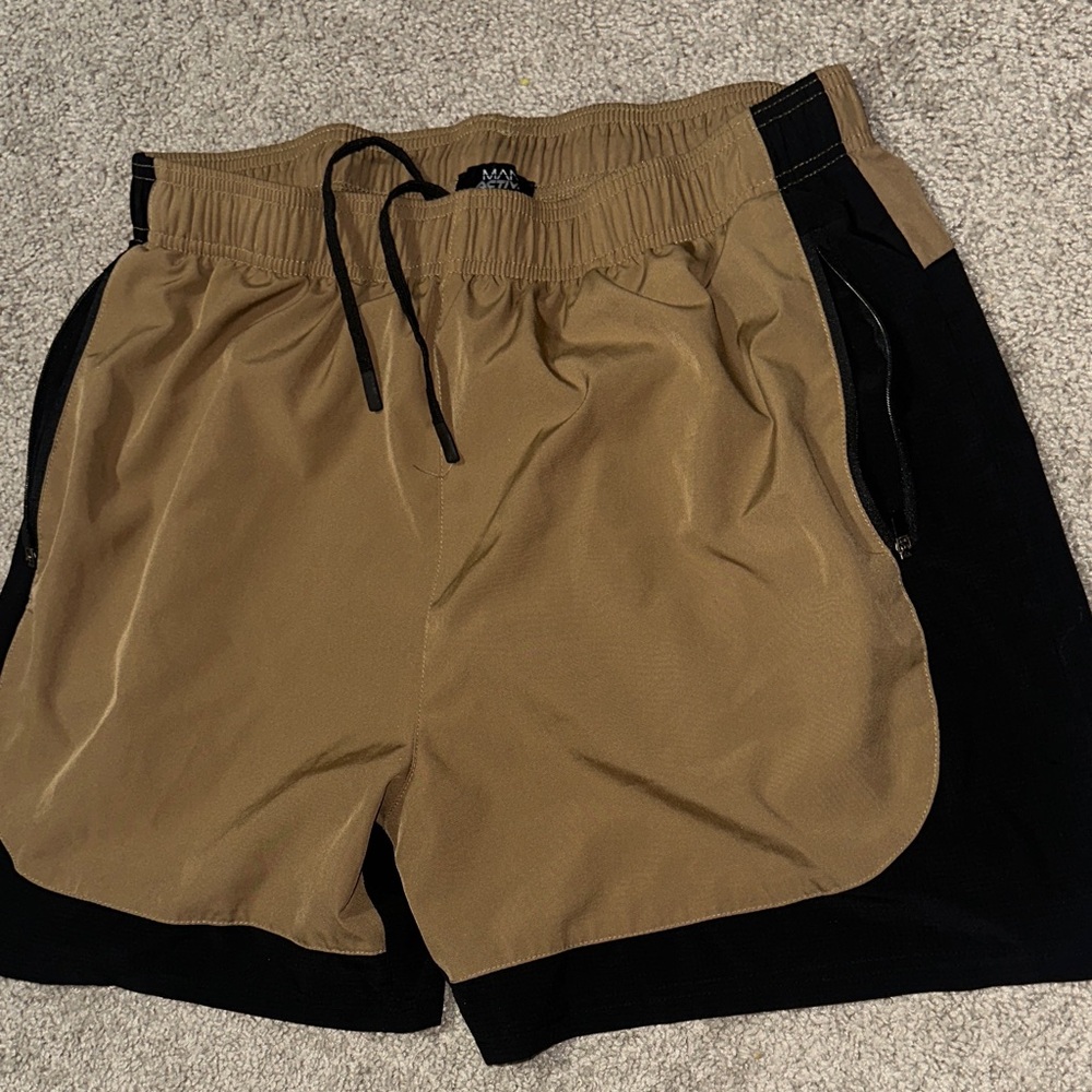 BoohooMan active Black brown two tone athletic shorts